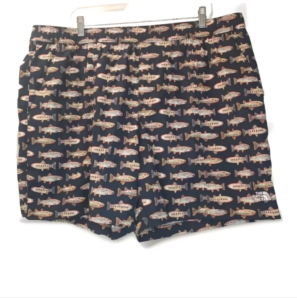 North Face Fly Fishing Hybrid Swim Shorts Men XXL Navy Drawstring Swim Dad AOP